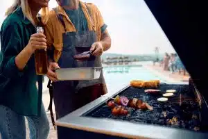 Cooking on an outdoor grill in a New Orleans backyard