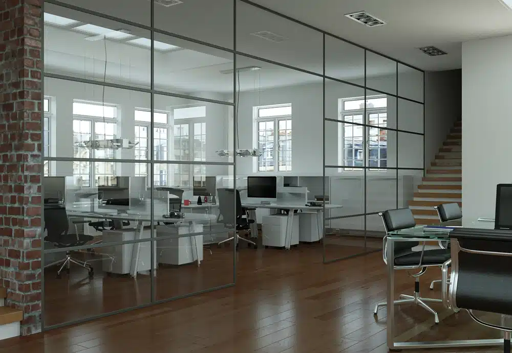 Renovated New Orleans office space with glass partition walls