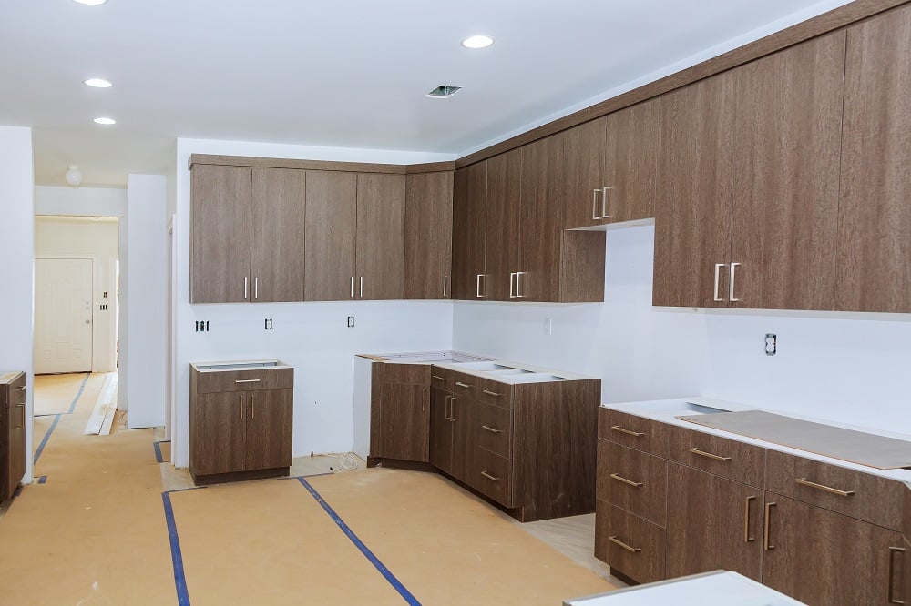 New installed custom wood kitchen cabinets with modern decorative stainless steel